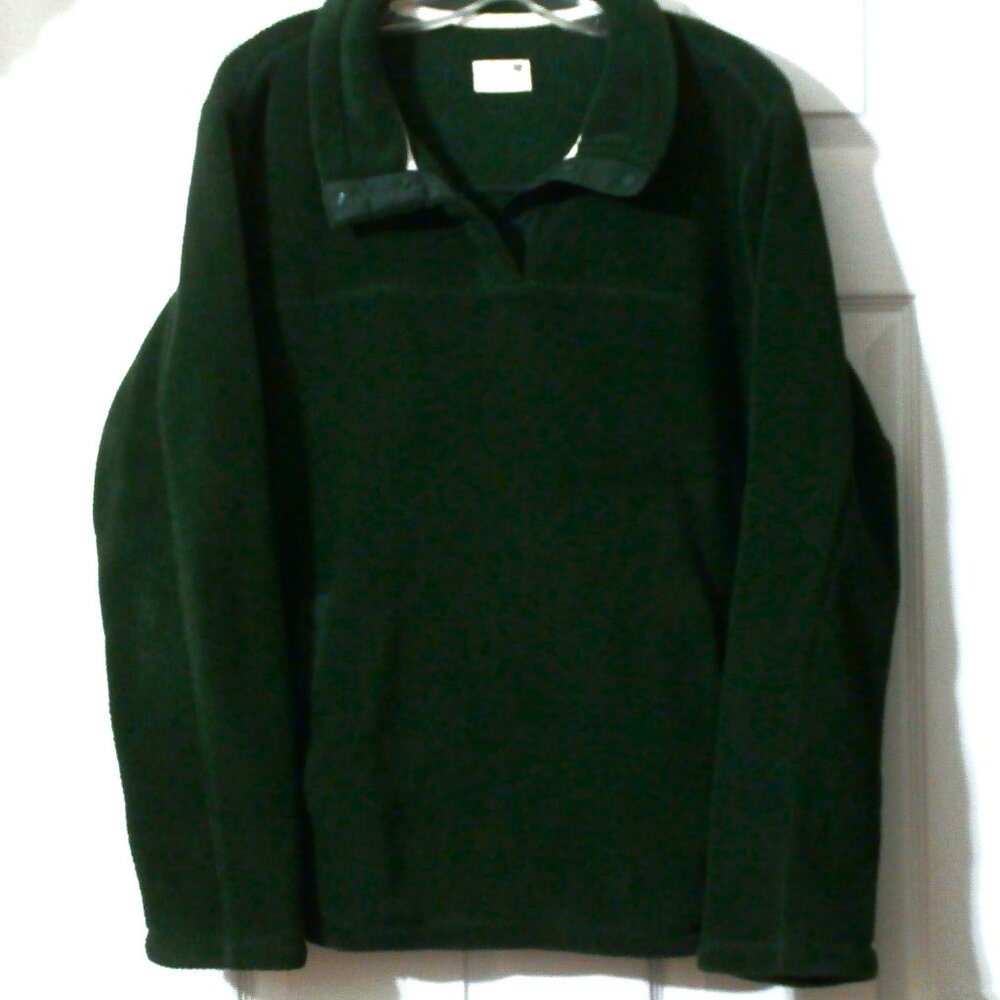 MEN'S X-Large T X S Green Long Sleeve Fleece Pullover Top with SNAPS & POCKETS
